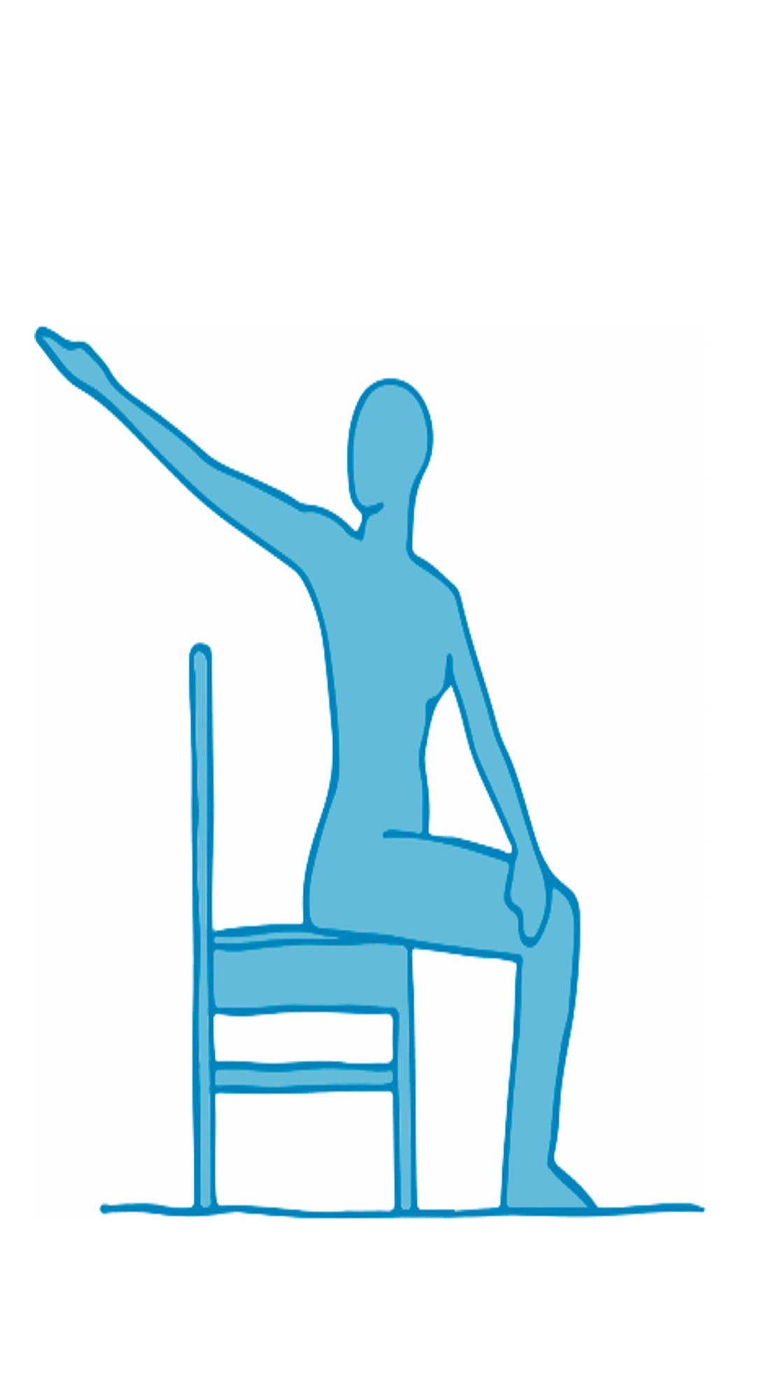 Animation: Figur sitzt auf Stuhlkante, dreht Oberkörper und streckt Arm nach hinten oben