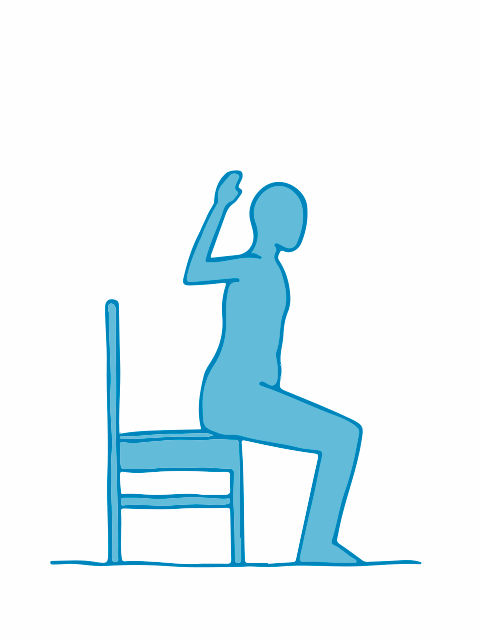 Bewegte Grafik: Zusammen- und Auseinanderführen angewinkelter Arme, dabei auf Stuhl sitzen
