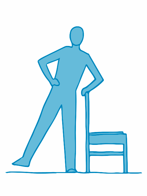 Bewegte Grafik: Pendeln eines Beines in gestreckter Position mit Festhalten an Stuhllehne