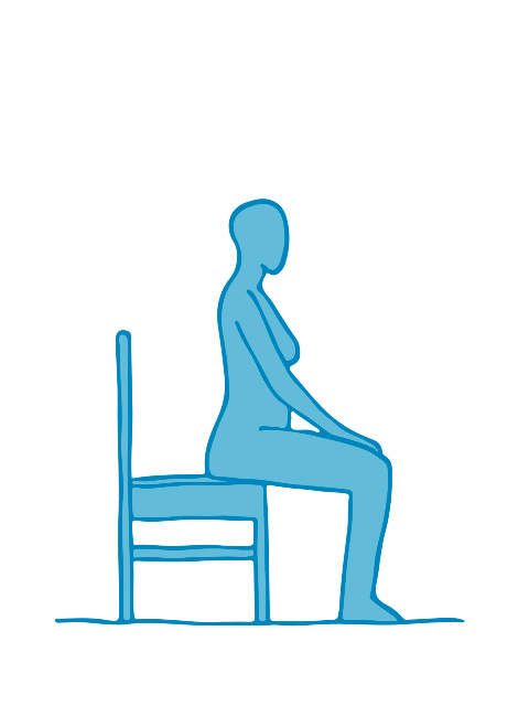 Bewegte Grafik: Beugen des Oberkörpers mit Armen auf Oberschenkel; auf Stuhl sitzend